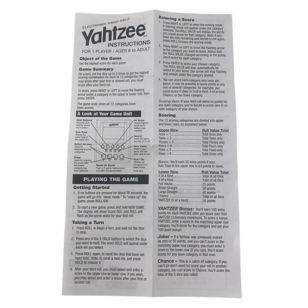 Hasbro Yahtzee Handheld Electronic Game 2007 with Instructions Tested Working